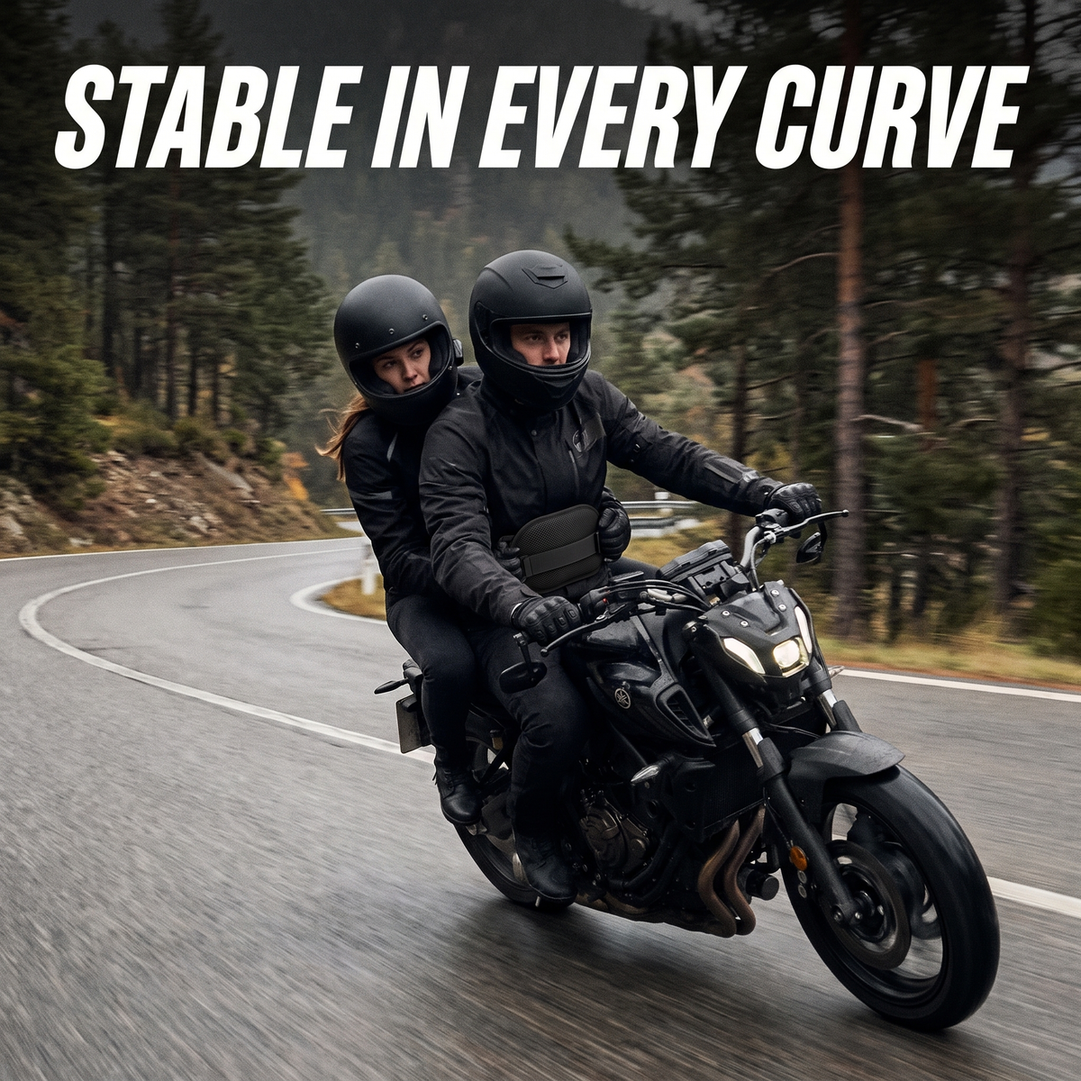 Stable passenger in a mountain curve with RideGrip